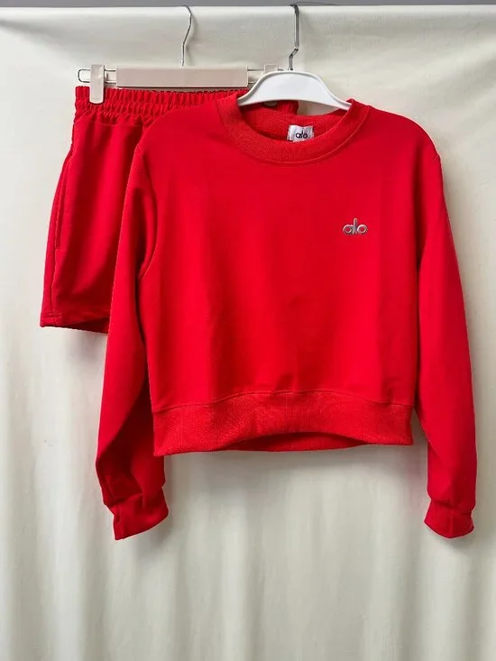 ALO Red Long-Sleeve Top & Shorts Set — Size S - Picture 2 of 3